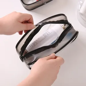 Große transparente schwarze PVC-Kosmetiktasche für wasserfeste Reise-Toilettenartikel