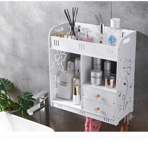 White wall-mounted bathroom organizer with drawers in a modern bathroom setup.