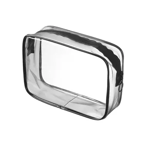 Große transparente PVC-Kosmetiktasche mit schwarzem Reißverschluss und zwei Ringen