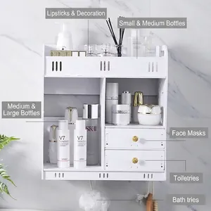 Large capacity wall-mounted bathroom organizer with drawers for cosmetics