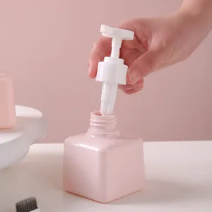 Minimalist pink square refillable lotion dispenser bottle for liquid soap and shampoo