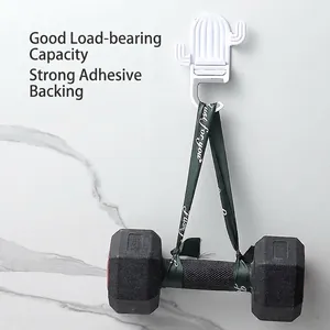 Strong adhesive cactus-shaped wall-mounted mop holder with heavy-duty load-bearing