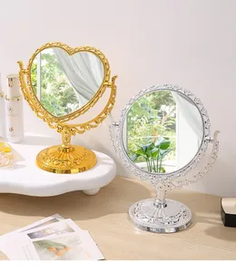 Elegante europäische Vintage-Spiegel in Herzform Gold und Rund Silber, beidseitig