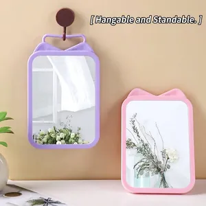 Cute cat ear makeup mirror for desktop and wall-mounted use, portable and foldable design