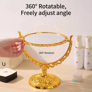 Vintage-Make-up-Spiegel in Gold, doppelseitig, 360-Grad-Drehung, mit verziertem Standfuß