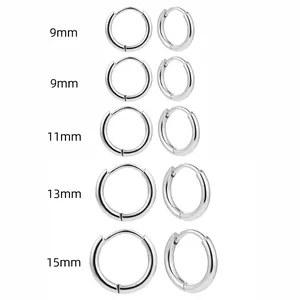 Polished stainless steel hoop earrings set available in 9mm 11mm 13mm and 15mm sizes