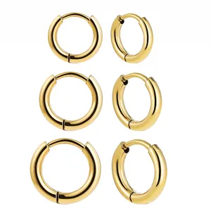 Set of three sizes gold-plated stainless steel hoop earrings in classic round design