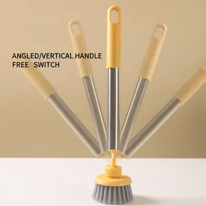 Cepillo de limpieza de cocina de mango largo ajustable con cabezal giratorio multiángulo