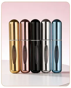 Fünf tragbare 5ml nachfüllbare Parfümzerstäuber mit Metallic-Finish und Sichtfenster