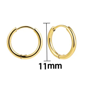11mm diameter gold stainless steel hoop earrings for women, minimalist jewelry