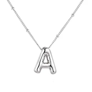 Elegante collana con ciondolo lettera A in acciaio inossidabile argento stile bubble