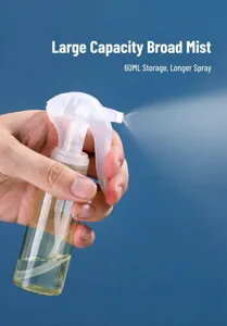 Detail view showing the fine mist effect of this portable 60ml plastic spray bottle