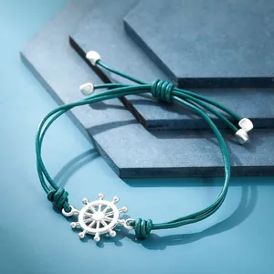 Bracciale in Corda Intrecciata a Mano Design di Nicchia Ancora Gufo Unicorno Perla Artificiale Stringa Regolabile Gioielli