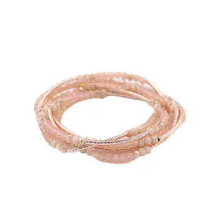 Elegant multi-layer rose gold and pink crystal bead bracelet in vintage ethnic style for women