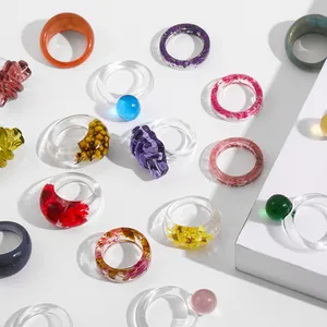 Y2K Retro Candy Color Harz Acryl Ring Für Damen Geometrisch Transparent Chunky Harz Fingerring Set Mode Schmuck Zubehör