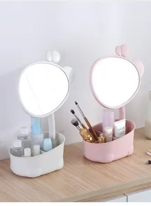 Espejo de maquillaje de sobremesa con base de almacenamiento para cosméticos