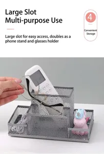Détail de l'organisateur de bureau multifonction en maille métallique pour lunettes