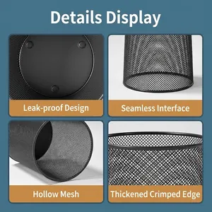 Details zum schwarzen Metall-Mülleimer: auslaufsicherer Boden und stabiles Randdesign