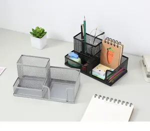 Schreibtisch-Organizer aus Metallgeflecht in Silber und Schwarz für das Homeoffice