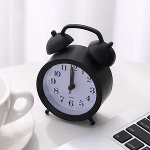 Classic matte black twin bell silent alarm clock for bedside table or desk decor