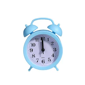 Minimalist light blue silent quartz alarm clock for student bedside bedroom decor