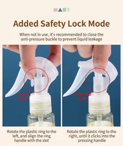 Detailed demonstration of the safety lock feature on a 60ml travel spray bottle nozzle