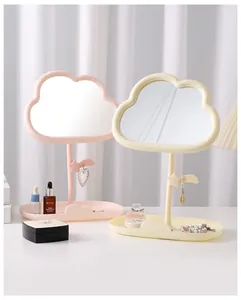 Pair of cute cloud-shaped desktop makeup mirrors with integrated jewelry storage trays