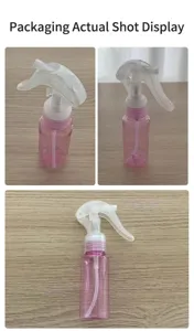 Three distinct views showing the pink 60ml plastic spray bottle with a white mouse trigger head