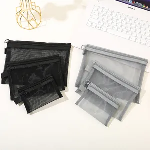 Tragbare Aufbewahrungstaschen aus Netzstoff in Schwarz und Grau für Kabel und Kosmetik