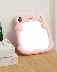 Pink cartoon frog shaped desktop makeup mirror for student dormitory and bathroom