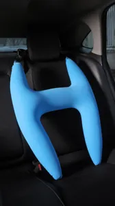 Almohada inflable azul en forma de H para coche para niños con soporte para cuello