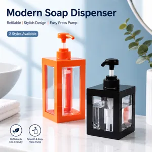 Nachfüllbare Lotionsflasche Quadratisch Transparent Druckpumpe Spender Für Badezimmer Hotel Reise Seife Shampoo Modern Stil
