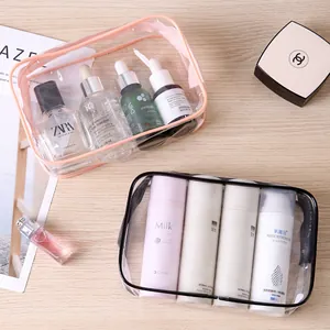Portable transparent waterproof PVC travel cosmetic bag set with durable zipper closure