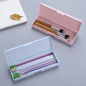 Caja de almacenamiento de papelería de plástico minimalista con pinceles y plumas