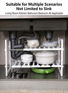 Uitschuifbare wastafel organizer voor keukenkastjes met 2 verdiepingen