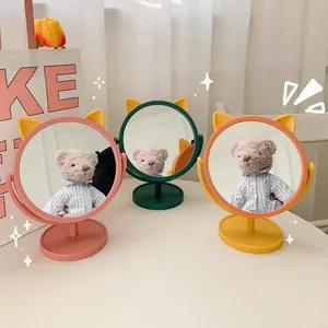 Süßer Cartoon Tierohren Tisch Schminkspiegel Tragbarer Drehbarer Prinzessin Schminkspiegel Mit Aufbewahrungssockel HD Einseitiger Spiegel Für Schlafzimmer Wohnheim