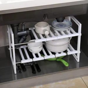 Expandable Under Sink Organizer Multilayer Stainless Steel Plastic Kitchen Storage Rack Adjustable Shelf For Pots Pans Cabinet Organizer