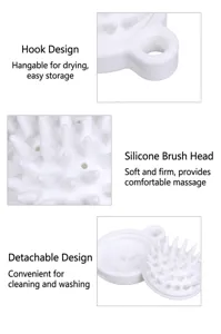Close-up detail of the white silicone scalp massage brush showing the detachable structure