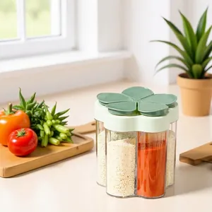 Transparent Multi-Compartment Seasoning Jar With Petal Shape Flip Lid PP PS Plastic Moisture Proof Spice Organizer For Kitchen BBQ Storage