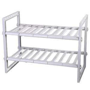 Premium adjustable 2-tier white kitchen under-sink storage rack organizer shelf unit