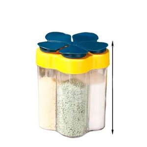 Multi-compartment seasoning jar with clover-shaped lid and clear body for kitchen storage