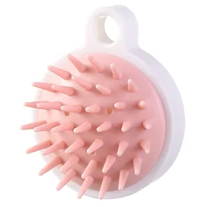 Pink silicone scalp massager shampoo brush for hair washing and relaxing head massage