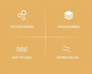 Infographic showing five-hole design and easy-clean features of sauce squeeze bottle