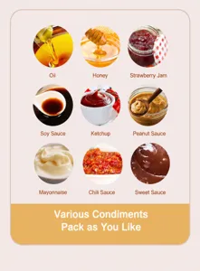 Macro view of various condiments suitable for the five-hole squeeze sauce bottle