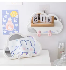 Close-up of cute cloud-shaped vanity mirror for desktop showing frame and mounting detail