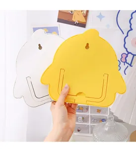Back view of cute chicken desktop mirror showing folding stand and hanging hole