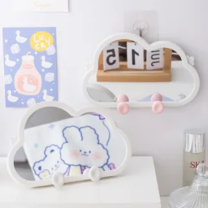 White cloud shaped wall-mounted mirror and desktop phone stand for student dorm decor