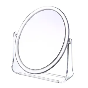 Modern minimalist transparent rotatable desktop double-sided oval vanity makeup mirror
