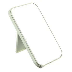 Portable foldable desktop makeup mirror with minimalist light green plastic frame design