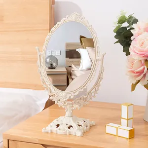 Elegante specchio da trucco da tavolo in stile europeo vintage con cornice ovale